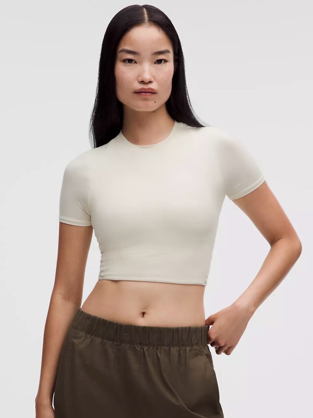 lululemon athletica Wundermost Ultra-Soft Nulu Crewneck Cropped Shirt in Ivory S